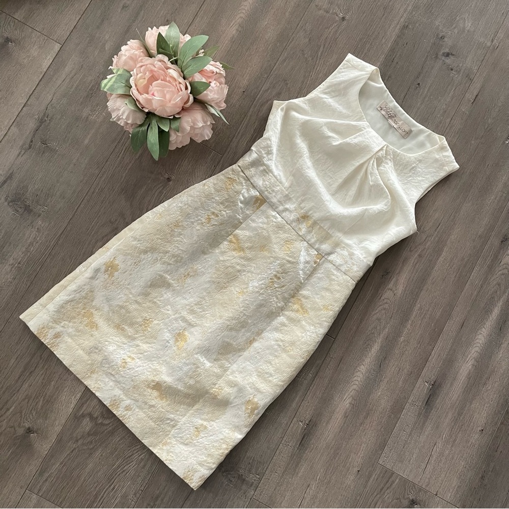 LOFT Lela Rose Ivory &‎ Cream Brocade Two Tone Dress